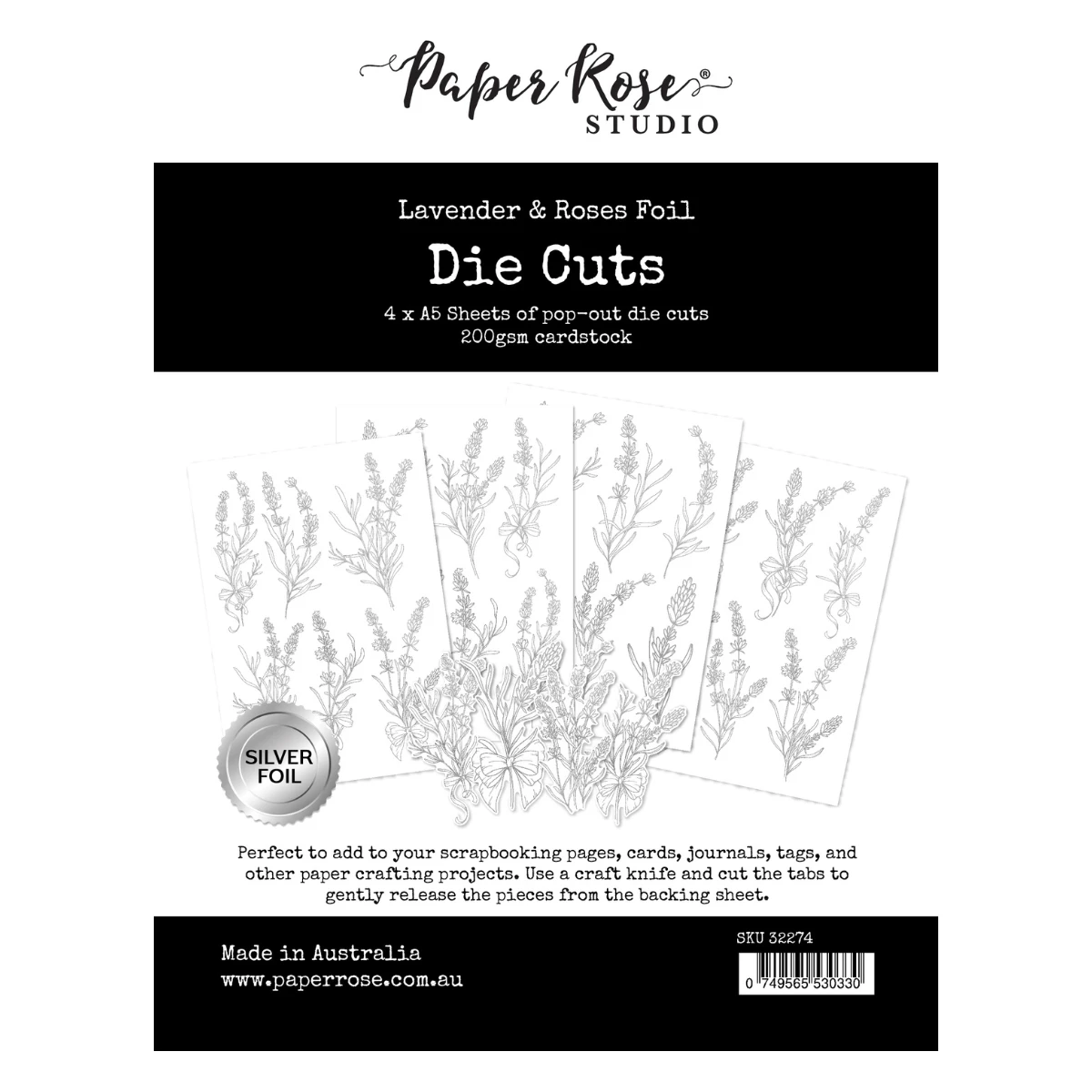 Paper Rose - Silver Foil Lavender & Roses Die Cuts 4 Paper Rose - Silver Foil Lavender & Roses Die Cuts - Image 4