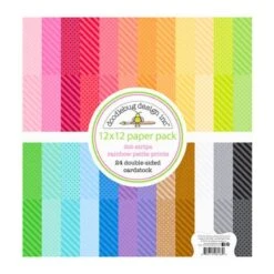 Doodlebug Dot-Stripe Rainbow Petite Prints 12x12" Cardstock Paper Pack