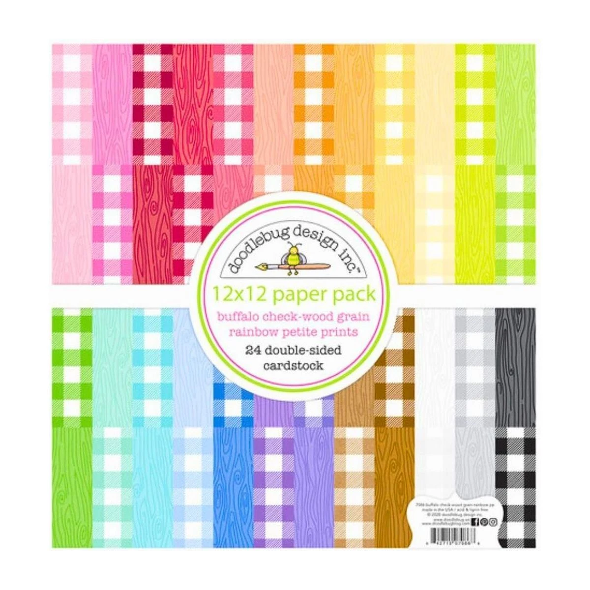 Doodlebug Buffalo Check-Wood Grain Rainbow Petite Prints 12x12" Cardstock Paper Pack 1 Doodlebug Buffalo Check-Wood Grain Rainbow Petite Prints 12x12" Cardstock Paper Pack