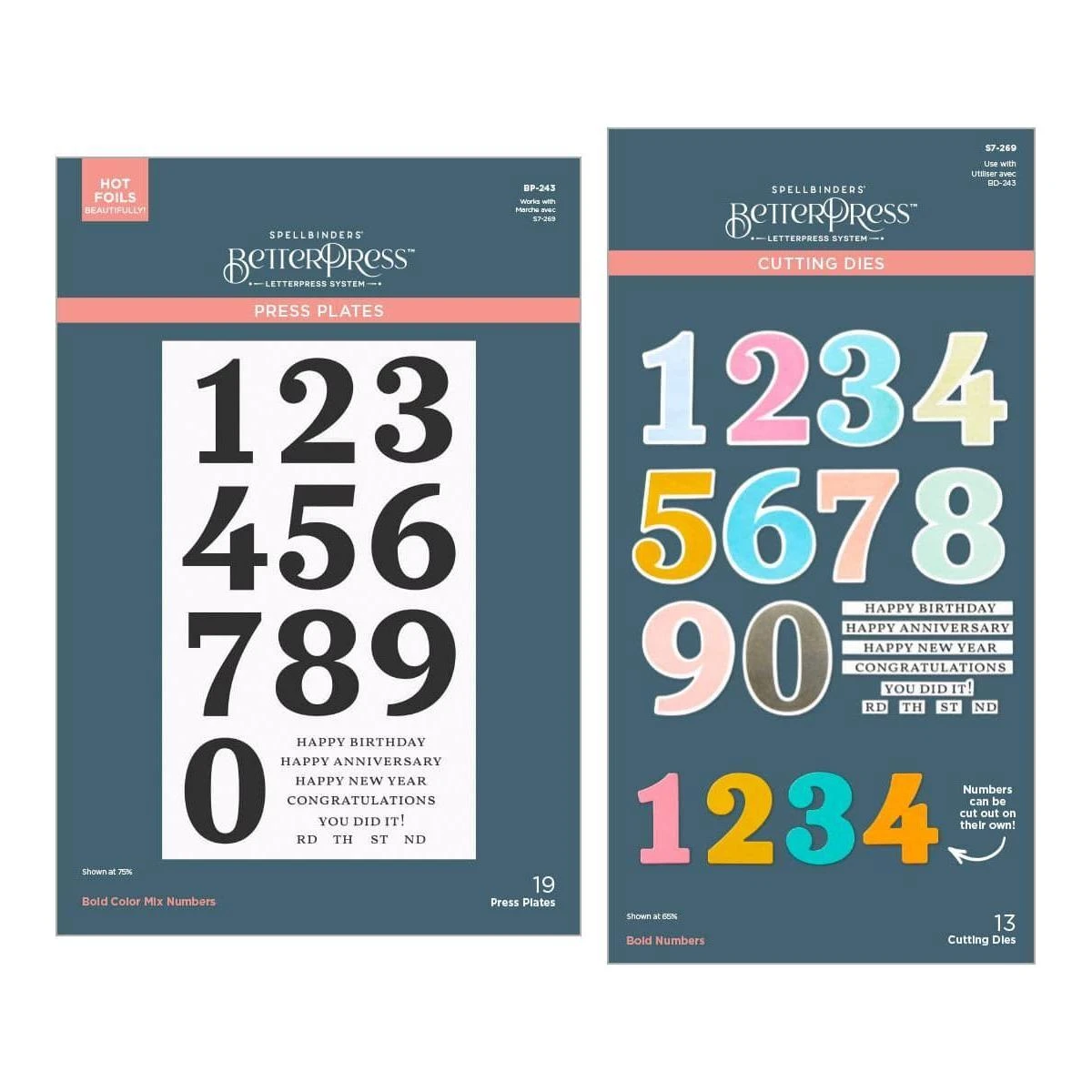 Bold Color Mix Numbers BetterPress Plates And Die Bundle 1 Bold Color Mix Numbers BetterPress Plates And Die Bundle