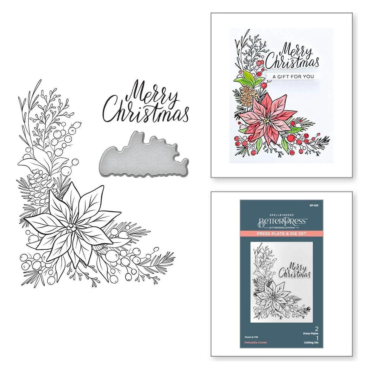 Poinsettia Corner Press Plate & Die Set From The More BetterPress Christmas Collection 1 Poinsettia Corner Press Plate & Die Set From The More BetterPress Christmas Collection