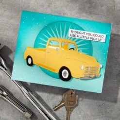 Cruisin' By Sentiments Clear Stamp & Die Set From The Classic Road Legends Collection By Mindy Eggen -Woodland Scenics Shop BP 300 Classic Road Legends Mindy Eggen Radiant Starburst Project 2