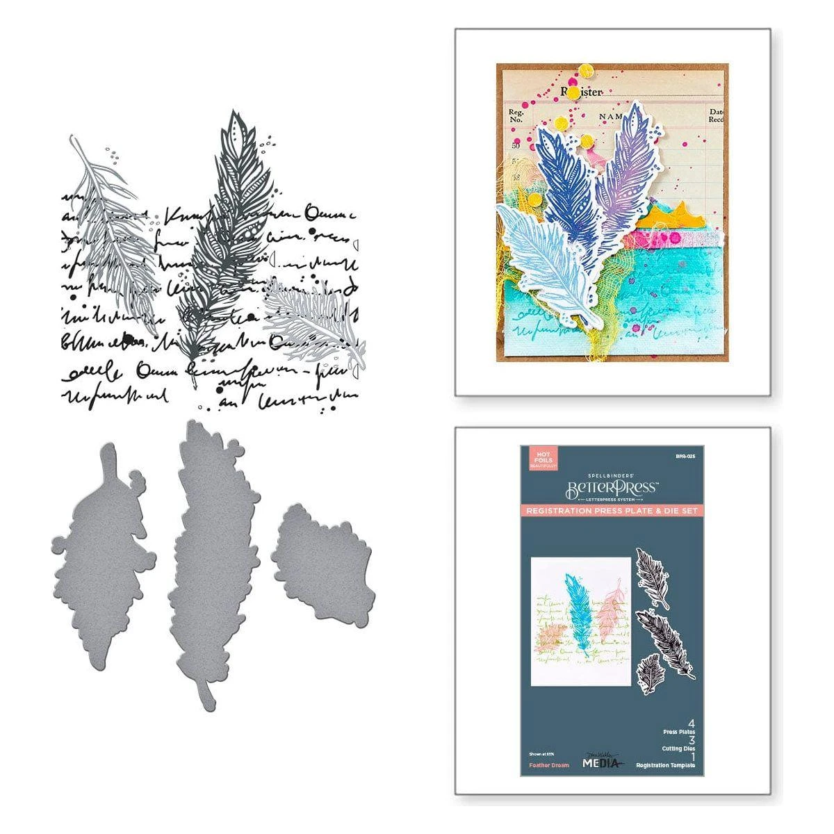 Feather Dream BetterPress Plates & Die Set From The Collaged Birds Collection By Dina Wakley 1 Feather Dream BetterPress Plates & Die Set From The Collaged Birds Collection By Dina Wakley