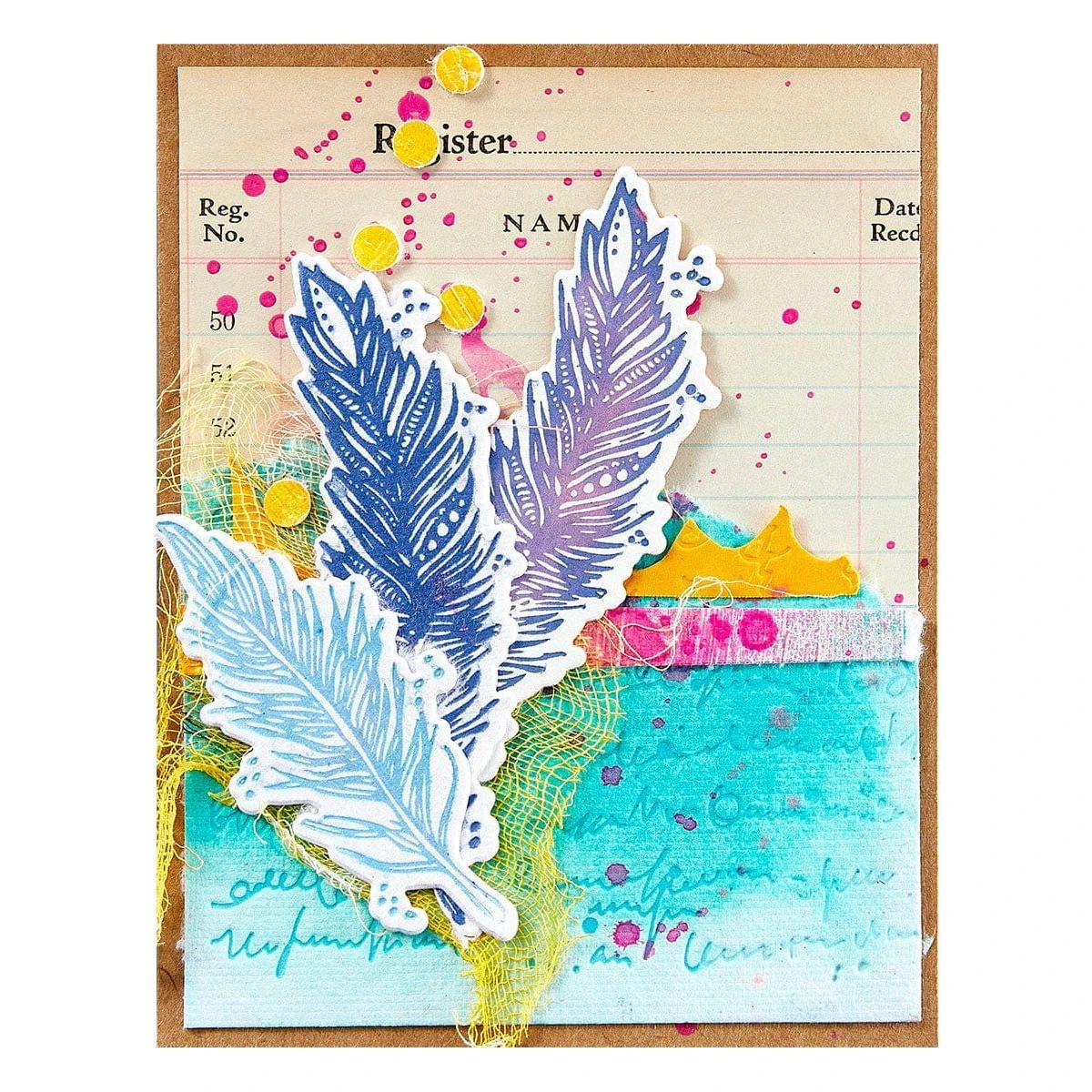 Feather Dream BetterPress Plates & Die Set From The Collaged Birds Collection By Dina Wakley 10 Feather Dream BetterPress Plates & Die Set From The Collaged Birds Collection By Dina Wakley - Image 10