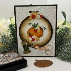 Faux Embroidered Pumpkin Etched Dies From The Nichol's Needlework Collection By Nichol Spohr -Woodland Scenics Shop CherylPenner2024NicholsNeedleworkPumpkin