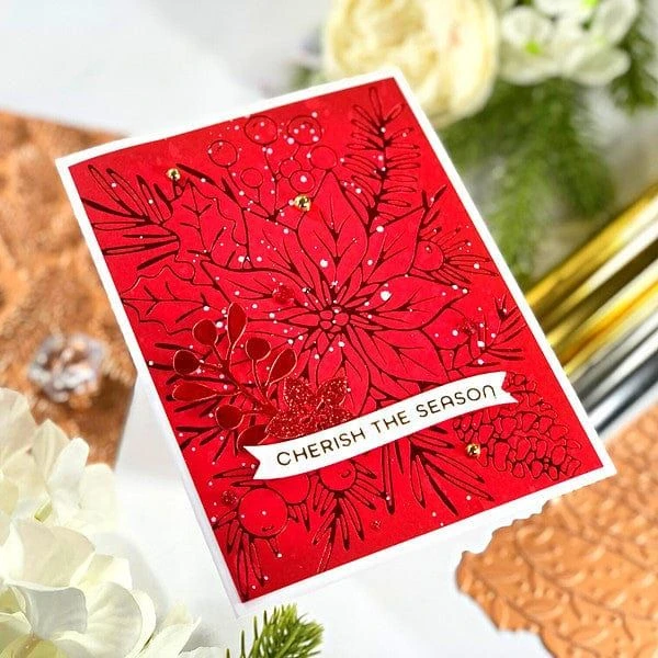 Full Bloom Poinsettia Glimmer Hot Foil Plate And Stencil Bundle From The Glimmer For The Holidays Collection 5 Full Bloom Poinsettia Glimmer Hot Foil Plate And Stencil Bundle From The Glimmer For The Holidays Collection - Image 5
