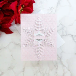 Stitched Snowflake Card Front - Stitching Die Of The Month -Woodland Scenics Shop IlinaCrouse2023 July DOMST
