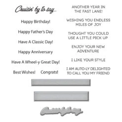 Cruisin' By Sentiments Clear Stamp & Die Set From The Classic Road Legends Collection By Mindy Eggen -Woodland Scenics Shop SDS 204 Classic Road Legends Mindy Eggen Cruisin By Sentiments Color
