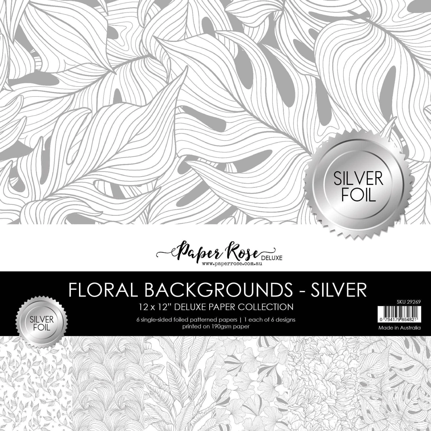Paper Rose - Floral Backgrounds Silver Foil 12x12 Paper Collection 1 Paper Rose - Floral Backgrounds Silver Foil 12x12 Paper Collection