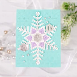 Stitched Snowflake Card Front - Stitching Die Of The Month -Woodland Scenics Shop rebecca keppel july 23 sdom